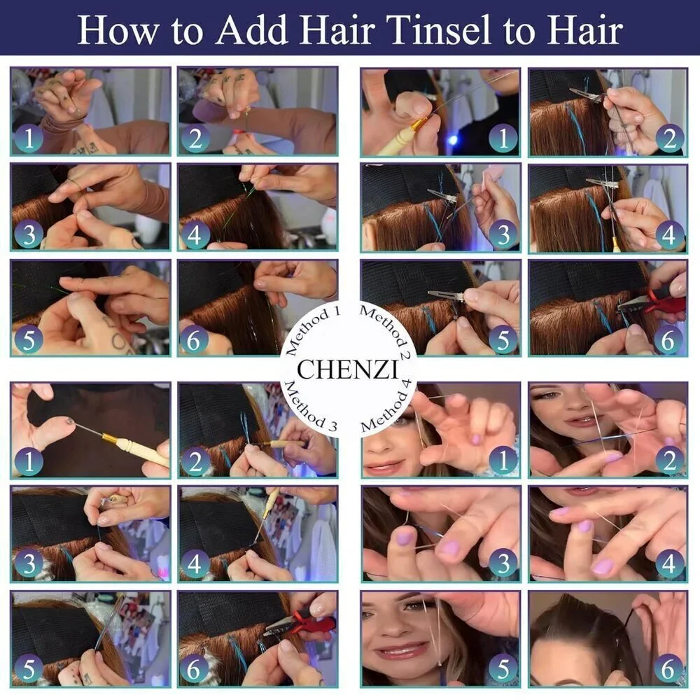 22 Colors 7700 Strands Hair Tinsel Kit, 48 Inch Glitter Tinsel Hair Extensions f
